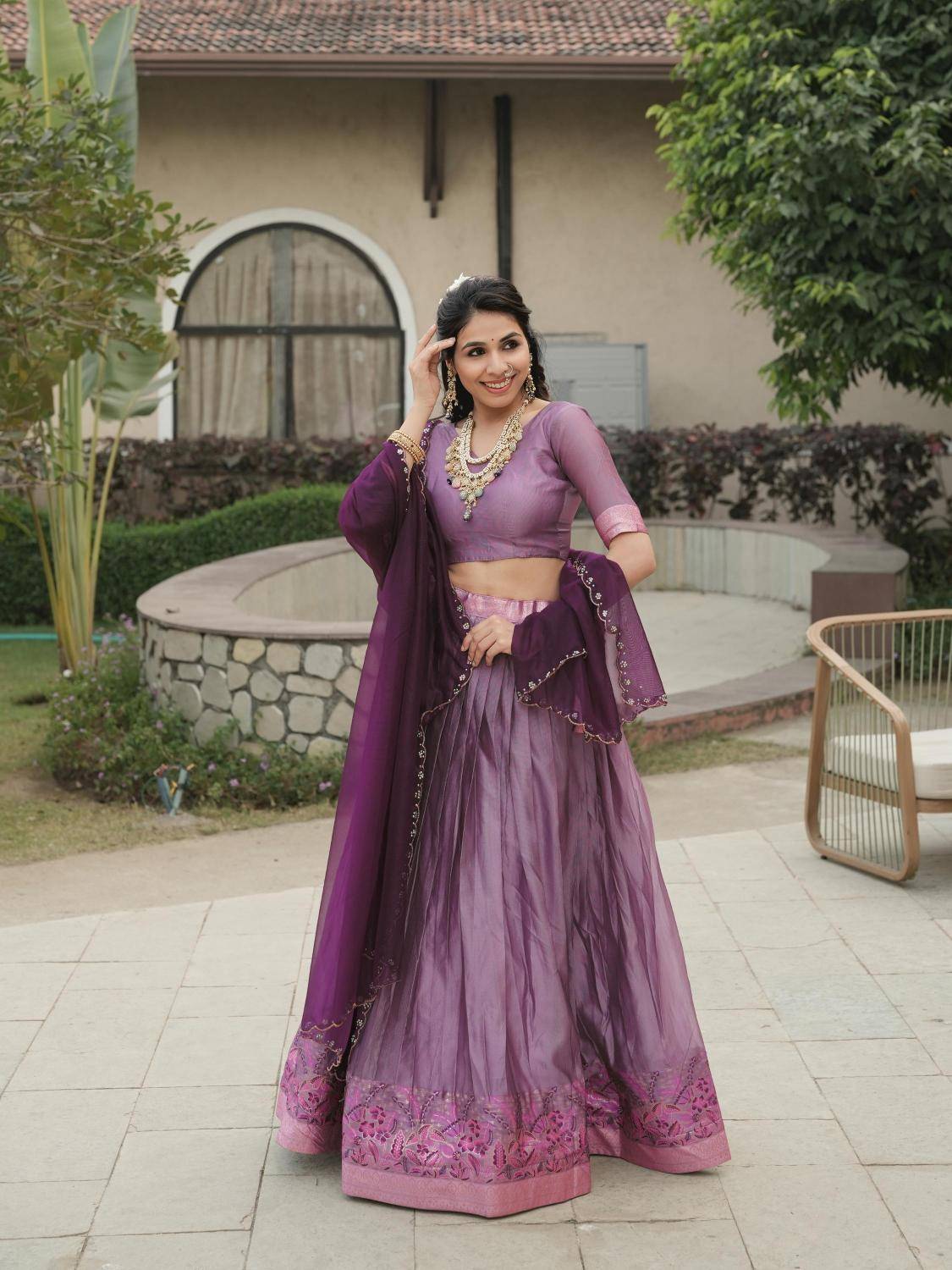 GRTN 8134 Shimmar WINE Heavy embroidered lehengha choli
